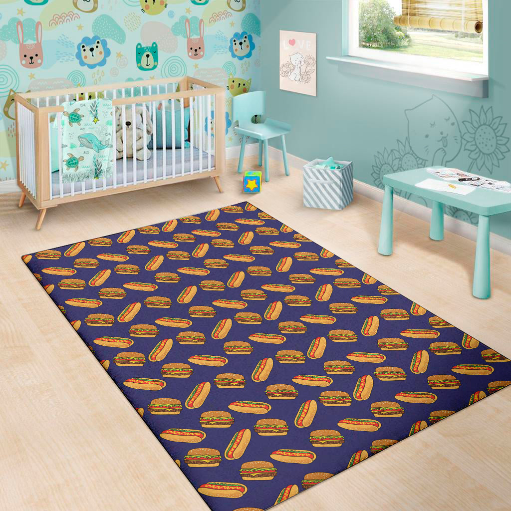 Hot Dog And Hamburger Pattern Print Area Rug