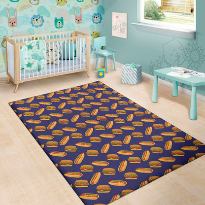 Hot Dog And Hamburger Pattern Print Area Rug