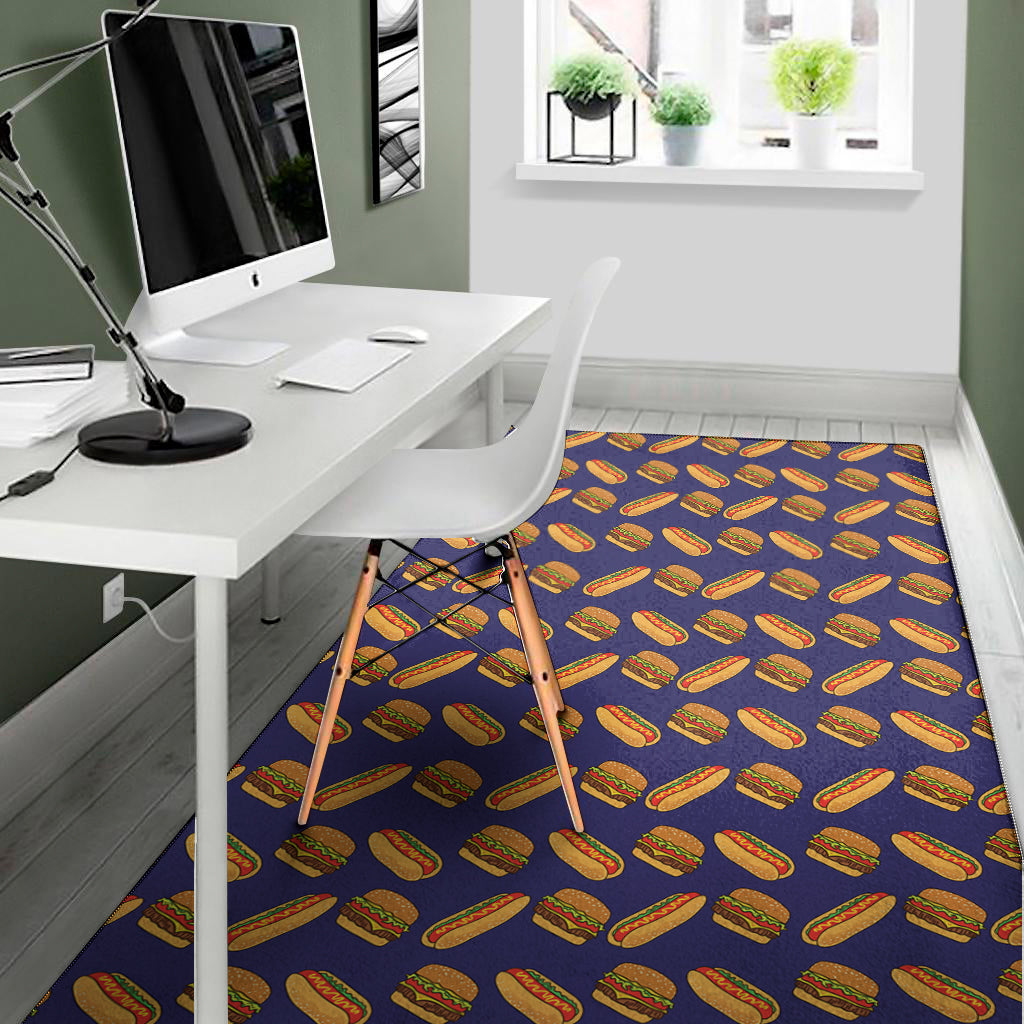 Hot Dog And Hamburger Pattern Print Area Rug
