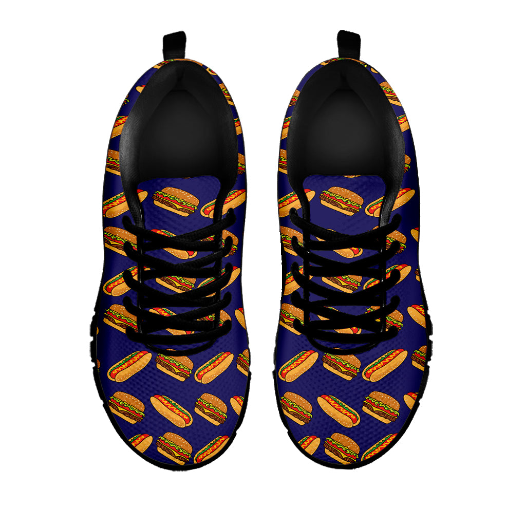 Hot Dog And Hamburger Pattern Print Black Sneakers