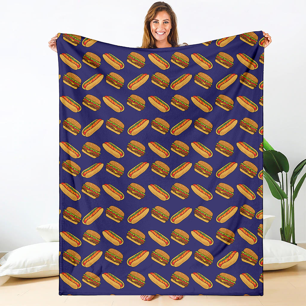 Hot Dog And Hamburger Pattern Print Blanket