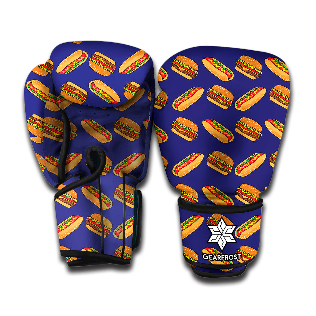 Hot Dog And Hamburger Pattern Print Boxing Gloves