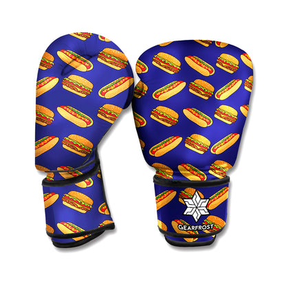 Hot Dog And Hamburger Pattern Print Boxing Gloves