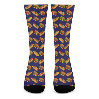 Hot Dog And Hamburger Pattern Print Crew Socks