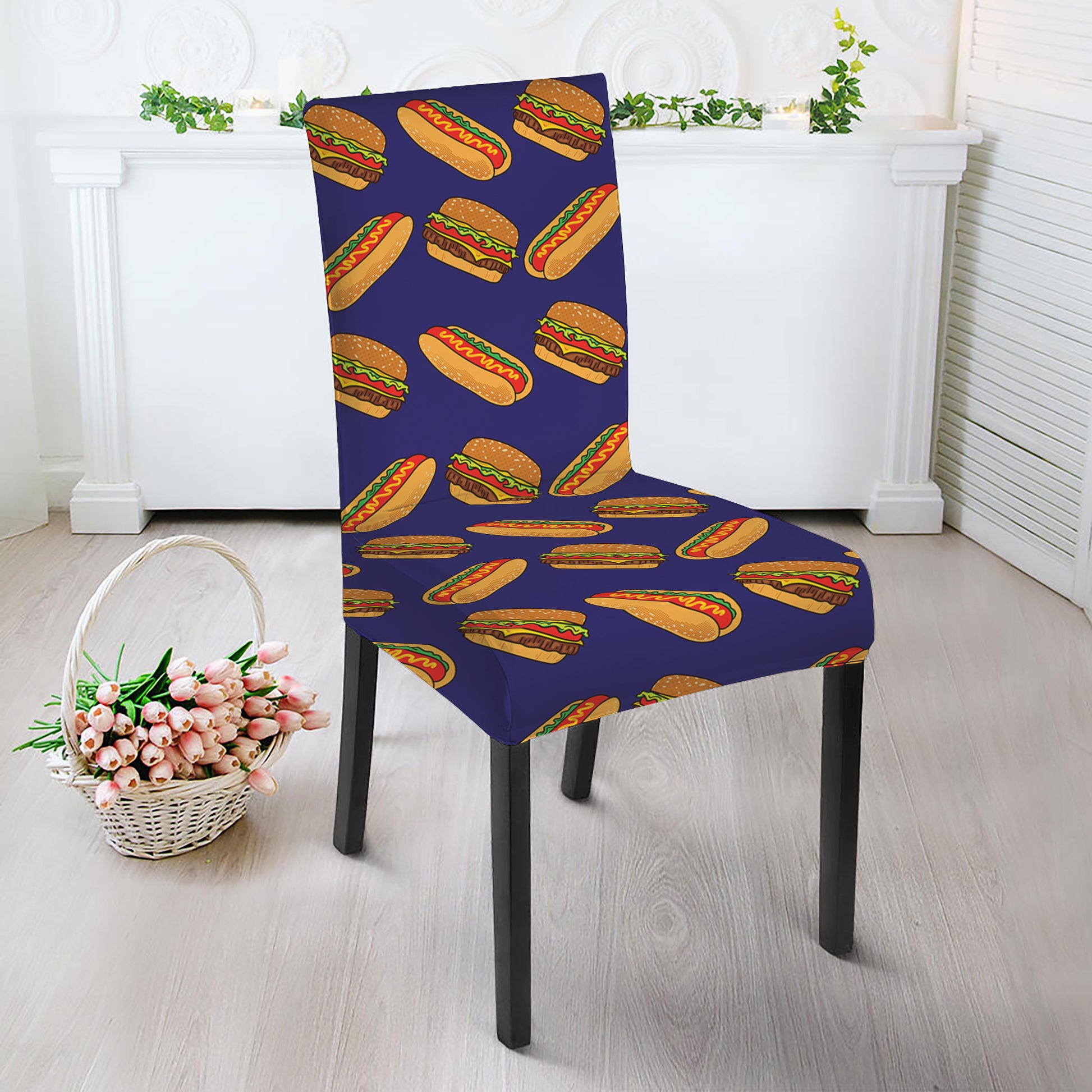 Hot Dog And Hamburger Pattern Print Dining Chair Slipcover