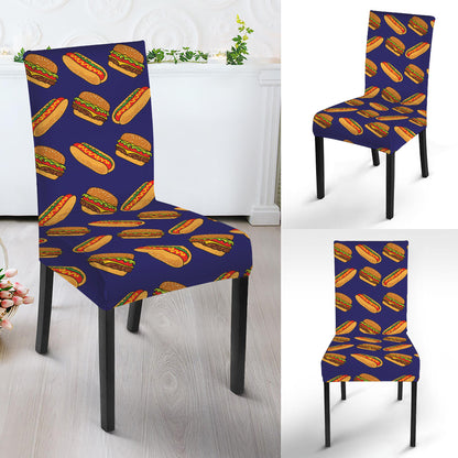 Hot Dog And Hamburger Pattern Print Dining Chair Slipcover