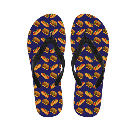 Hot Dog And Hamburger Pattern Print Flip Flops