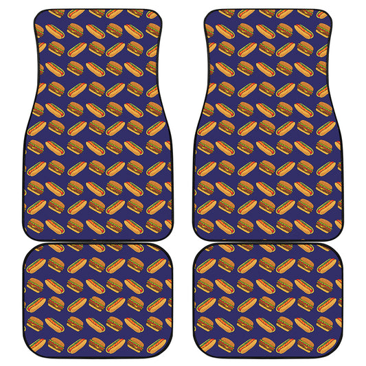 Hot Dog And Hamburger Pattern Print Front and Back Car Floor Mats