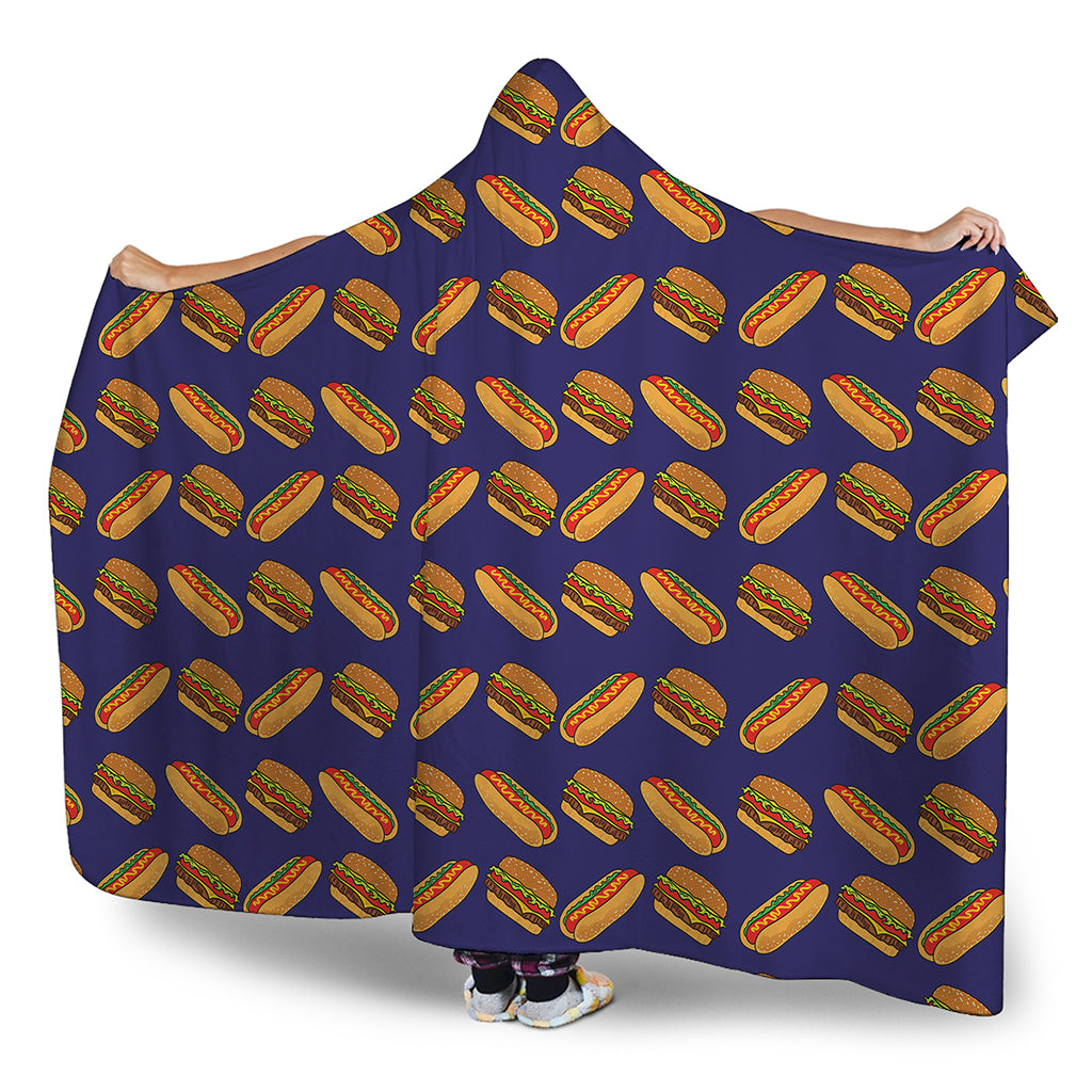 Hot Dog And Hamburger Pattern Print Hooded Blanket