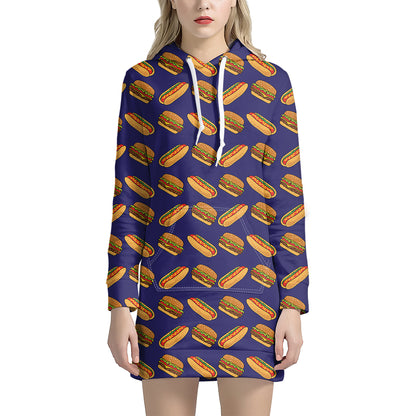 Hot Dog And Hamburger Pattern Print Hoodie Dress