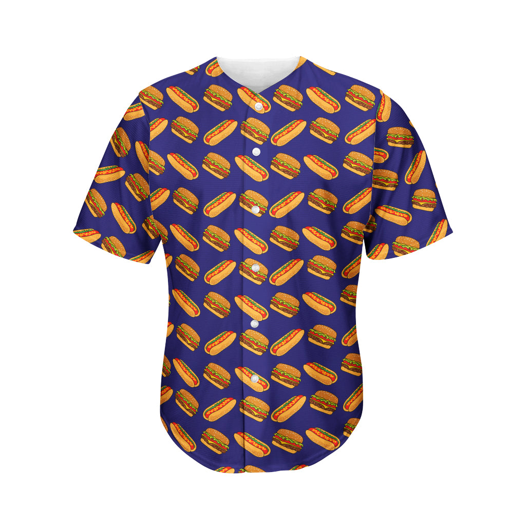 Hot Dog And Hamburger Pattern Print Men's Baseball Jersey