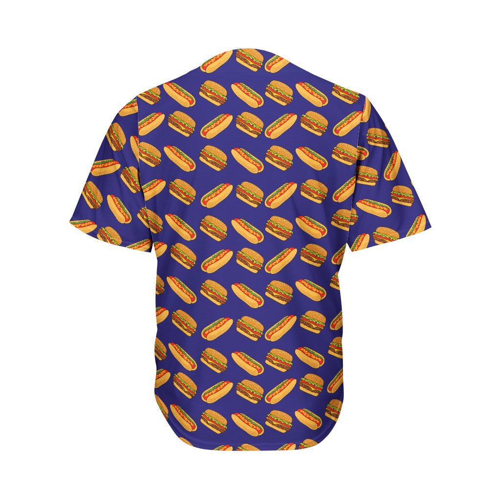 Hot Dog And Hamburger Pattern Print Men's Baseball Jersey