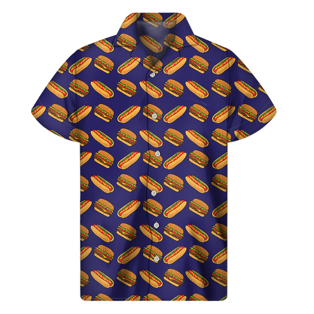 Hot Dog And Hamburger Pattern Print Men's Short Sleeve Shirt