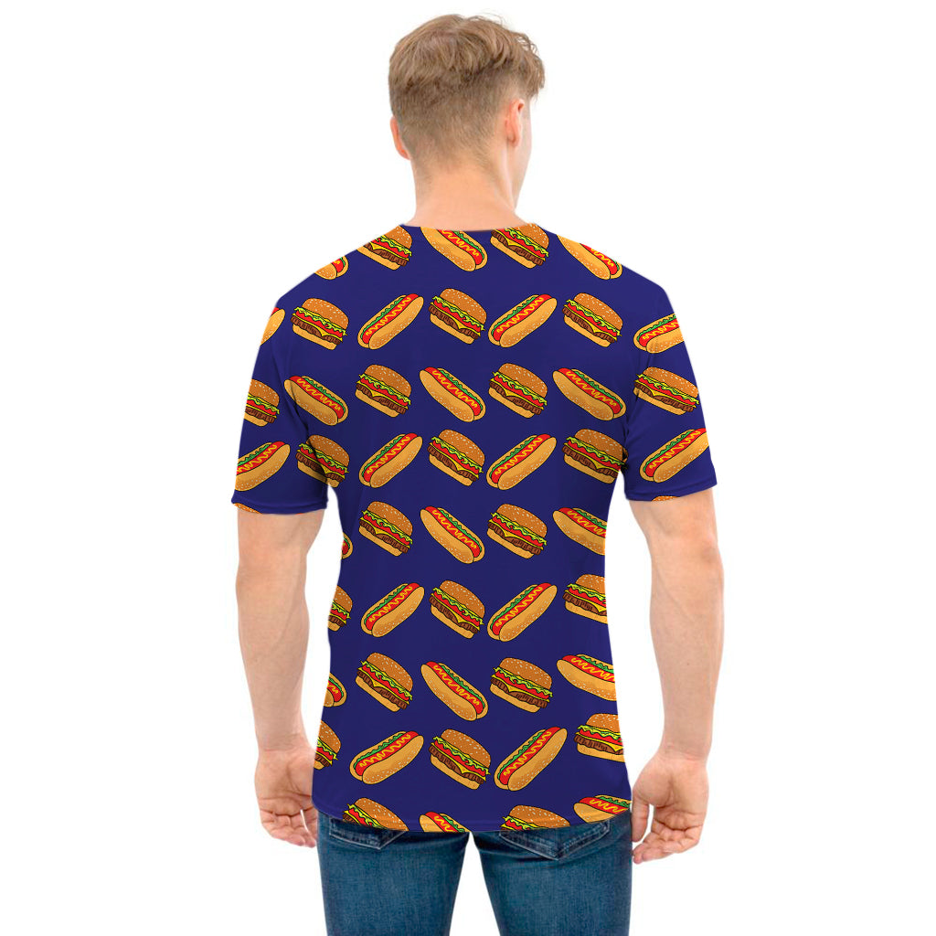 Hot Dog And Hamburger Pattern Print Men's T-Shirt