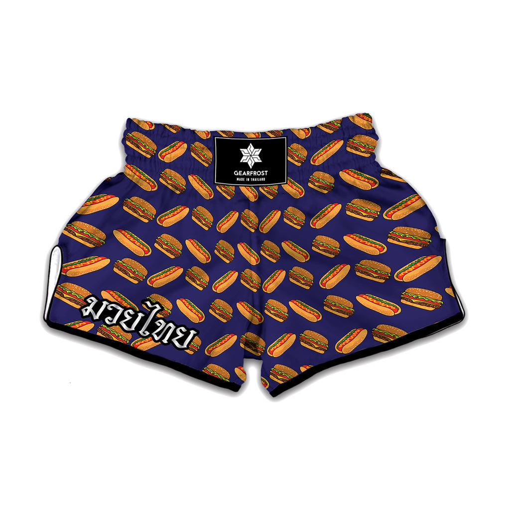 Hot Dog And Hamburger Pattern Print Muay Thai Boxing Shorts
