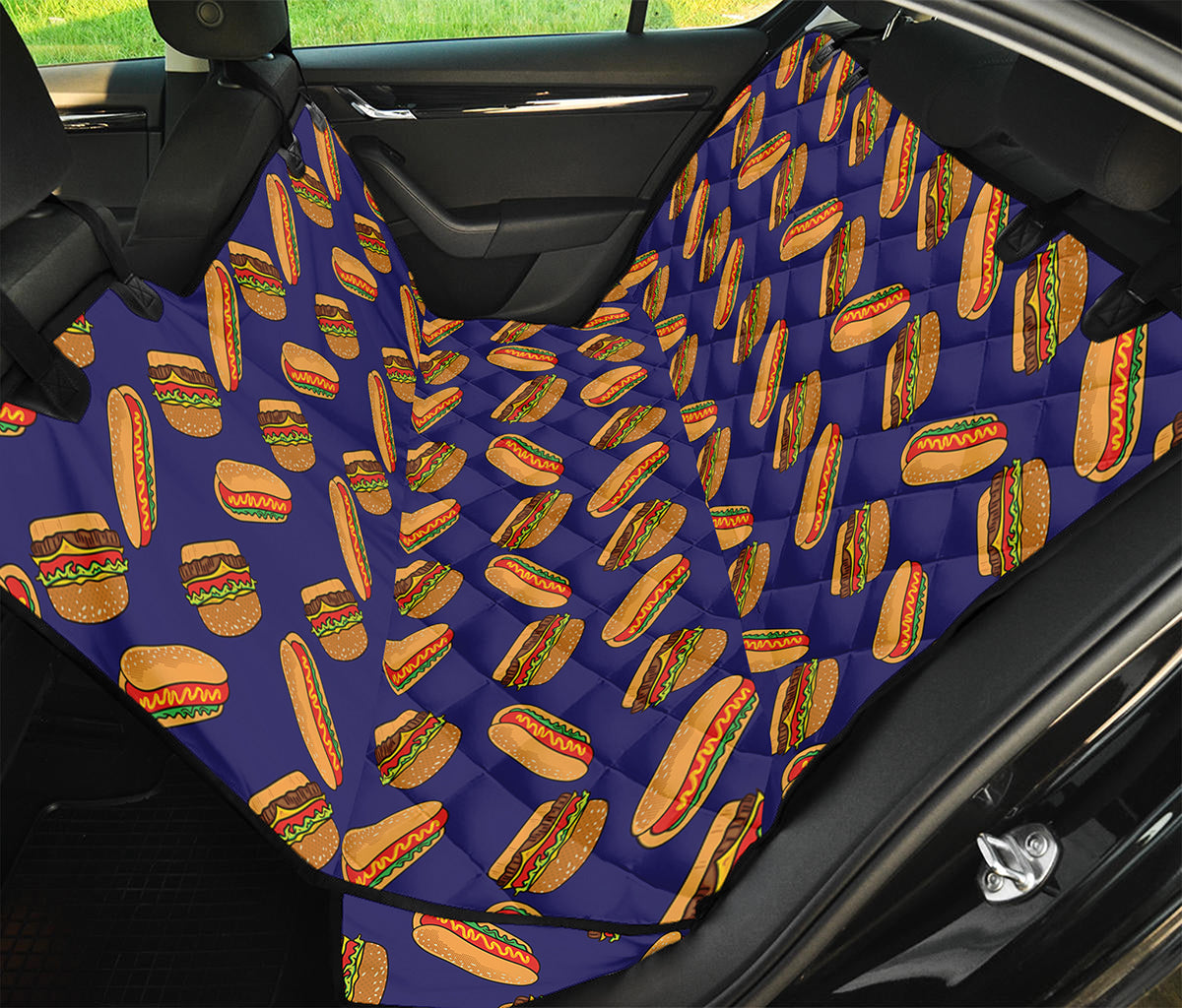 Hot Dog And Hamburger Pattern Print Pet Car Back Seat Cover