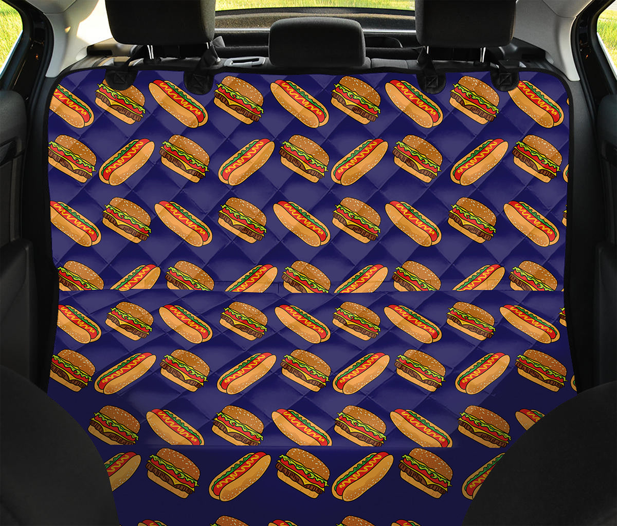 Hot Dog And Hamburger Pattern Print Pet Car Back Seat Cover