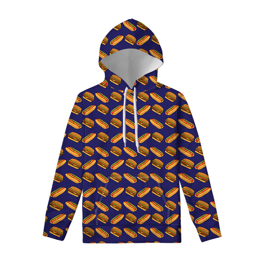 Hot Dog And Hamburger Pattern Print Pullover Hoodie
