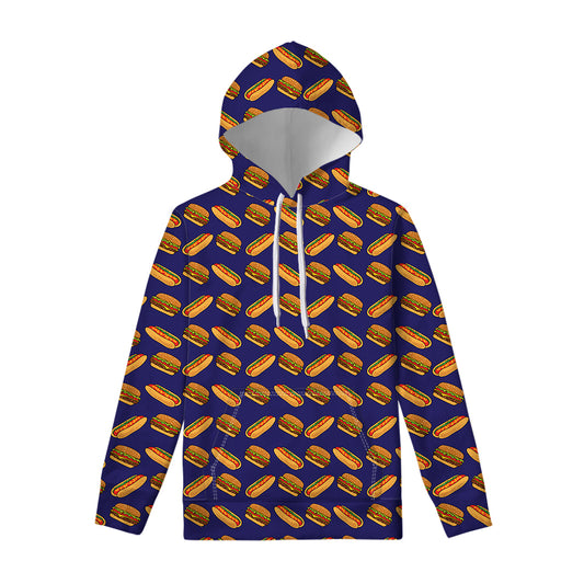 Hot Dog And Hamburger Pattern Print Pullover Hoodie