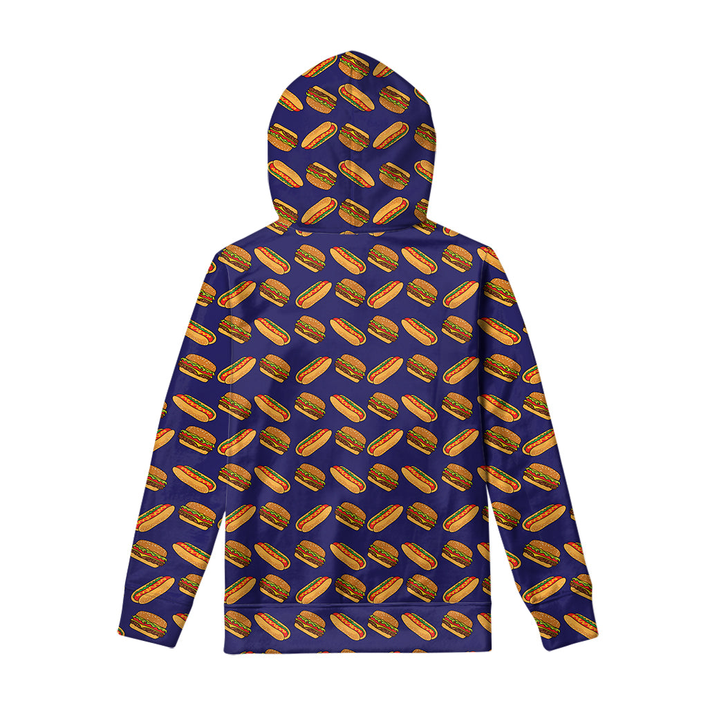 Hot Dog And Hamburger Pattern Print Pullover Hoodie