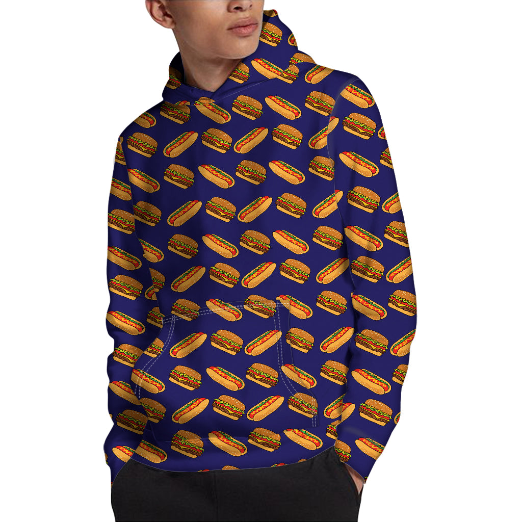 Hot Dog And Hamburger Pattern Print Pullover Hoodie