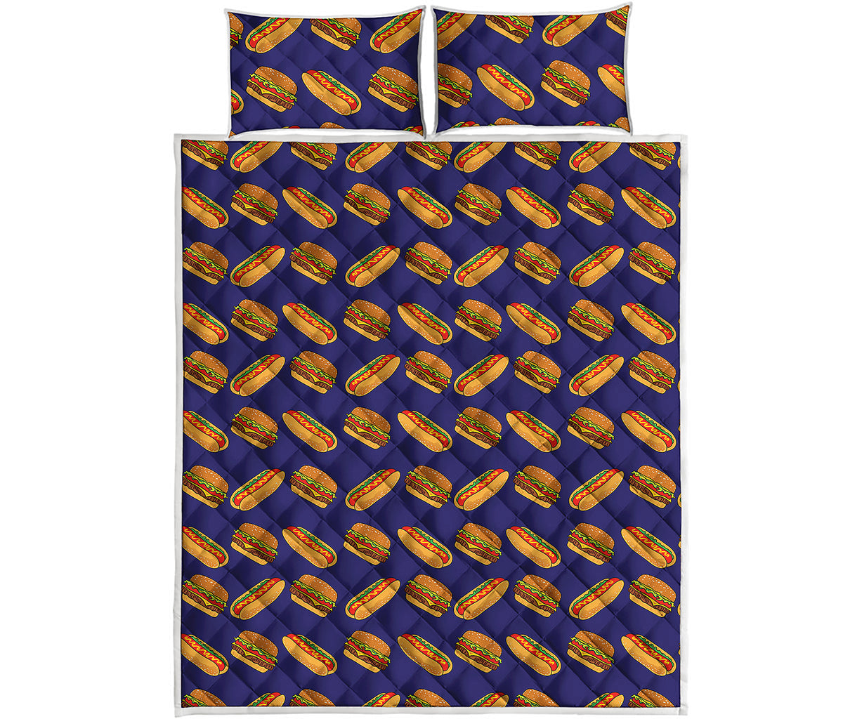 Hot Dog And Hamburger Pattern Print Quilt Bed Set