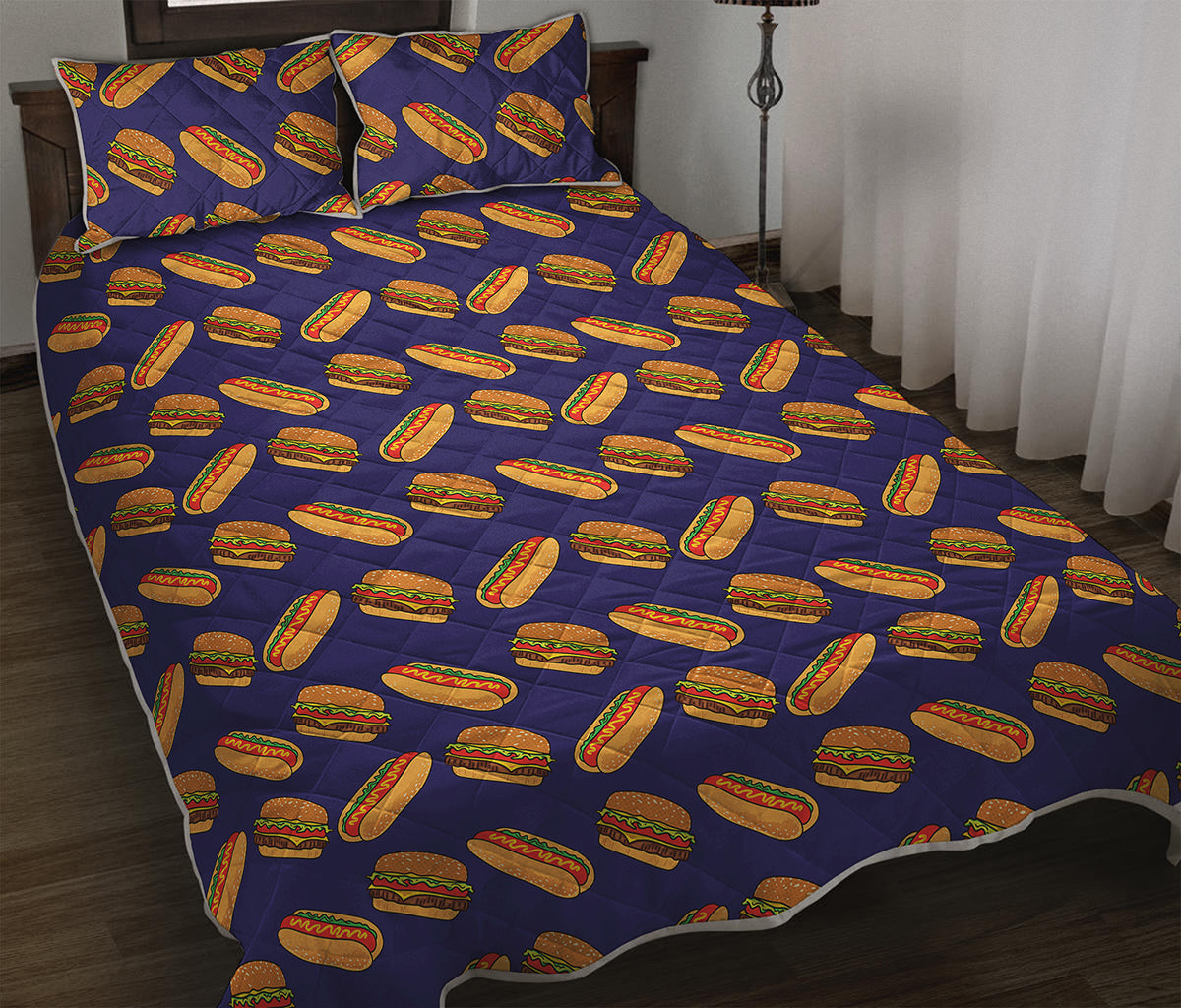 Hot Dog And Hamburger Pattern Print Quilt Bed Set
