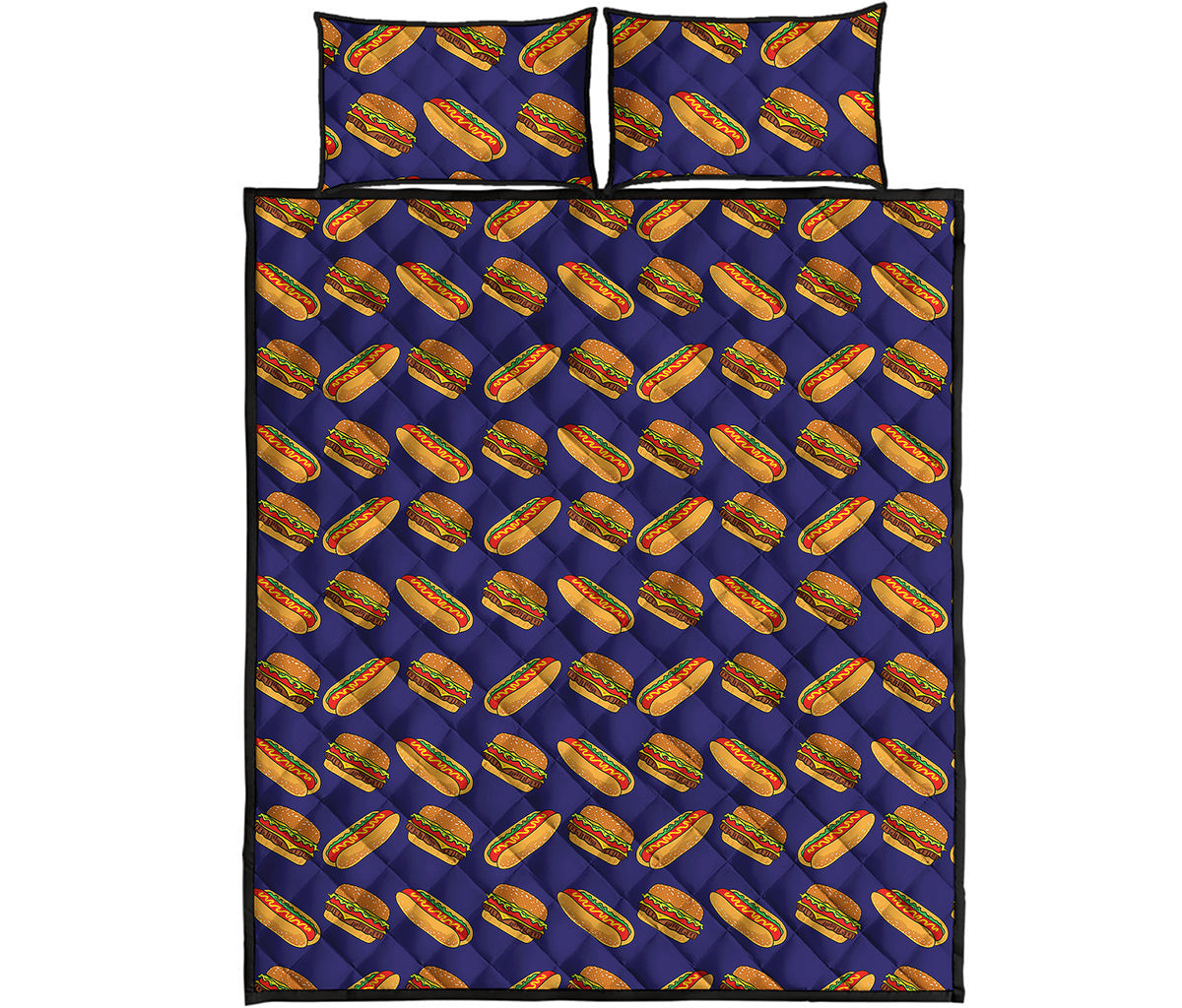 Hot Dog And Hamburger Pattern Print Quilt Bed Set
