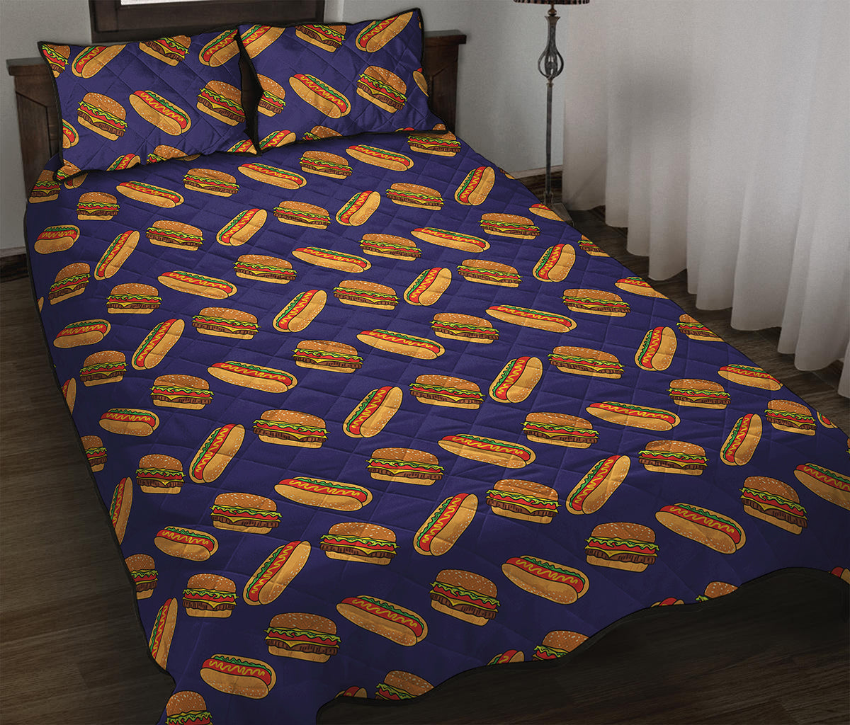 Hot Dog And Hamburger Pattern Print Quilt Bed Set