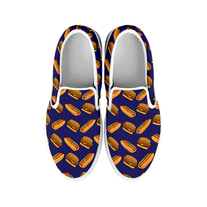 Hot Dog And Hamburger Pattern Print White Slip On Shoes