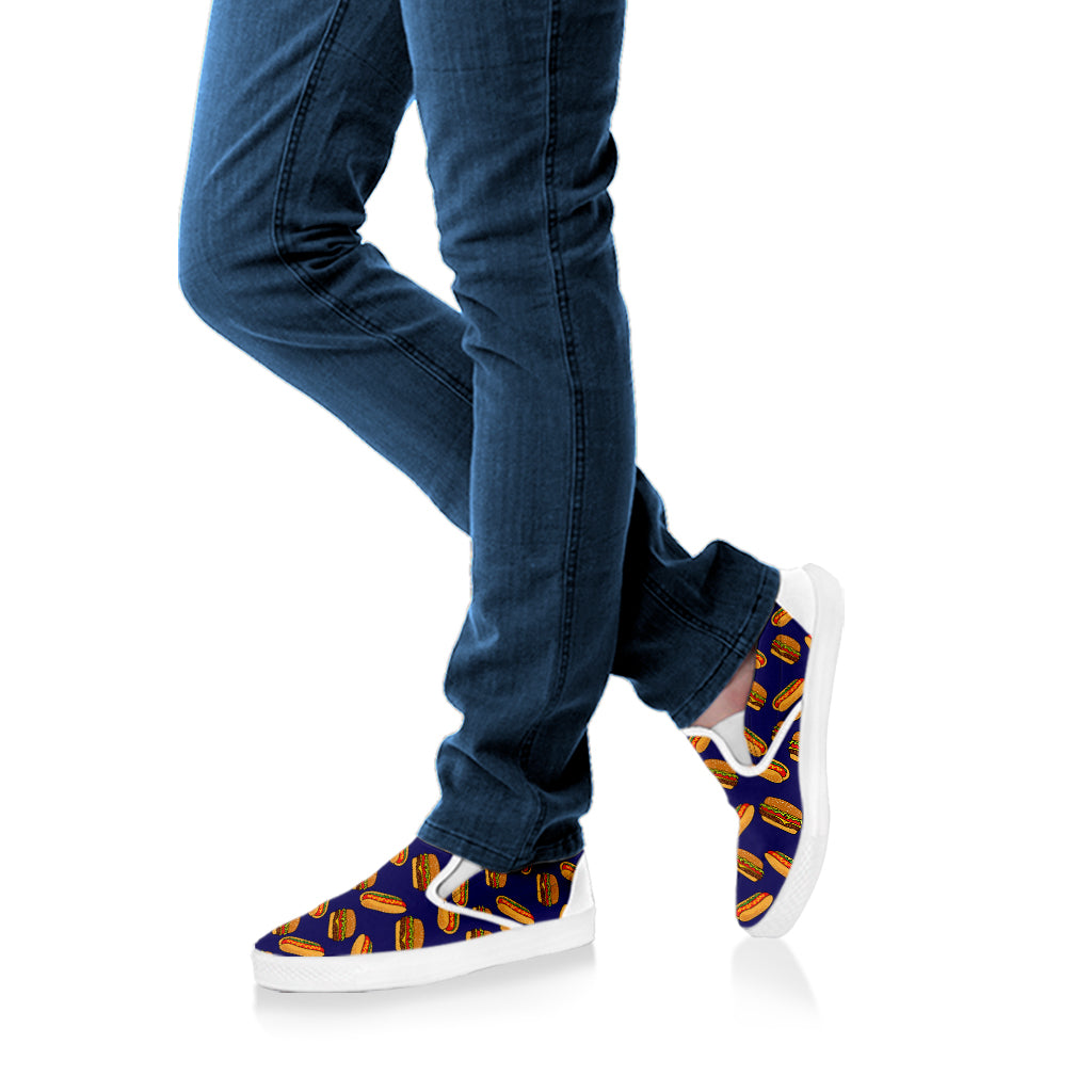 Hot Dog And Hamburger Pattern Print White Slip On Shoes