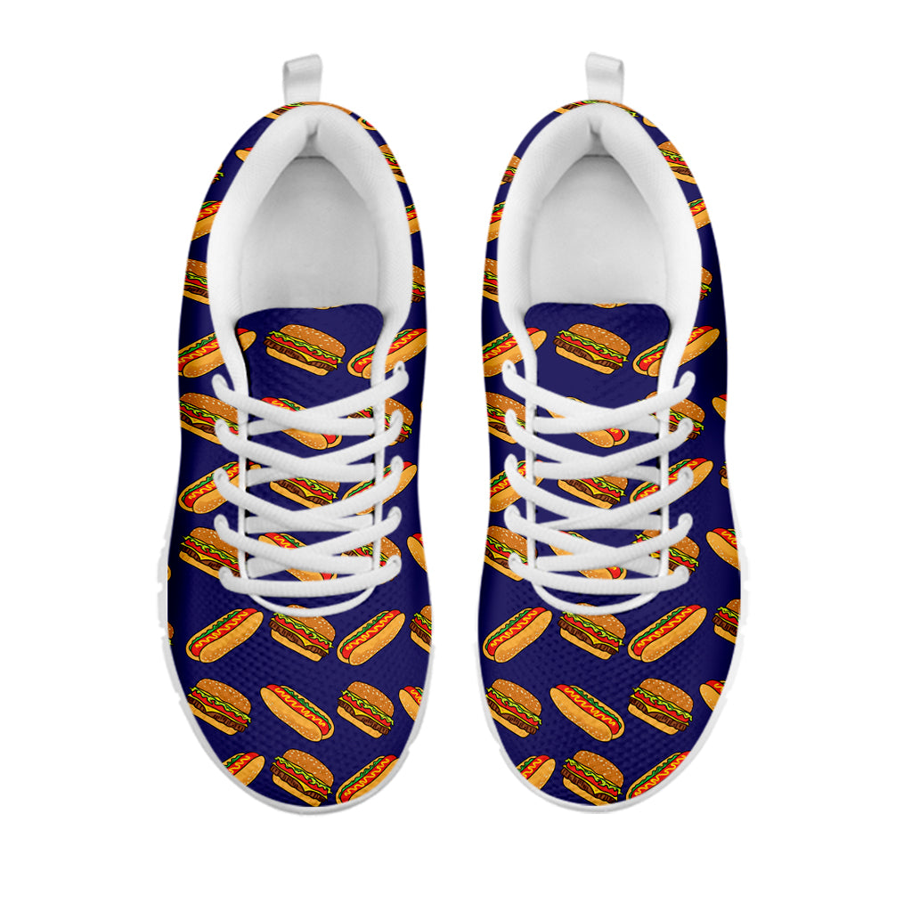 Hot Dog And Hamburger Pattern Print White Sneakers