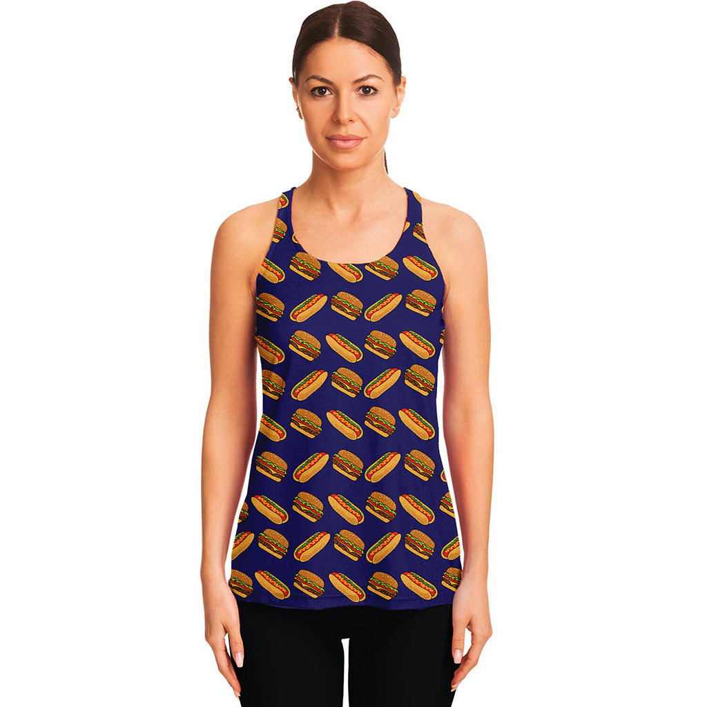 Hot Dog And Hamburger Pattern Print Women's Racerback Tank Top