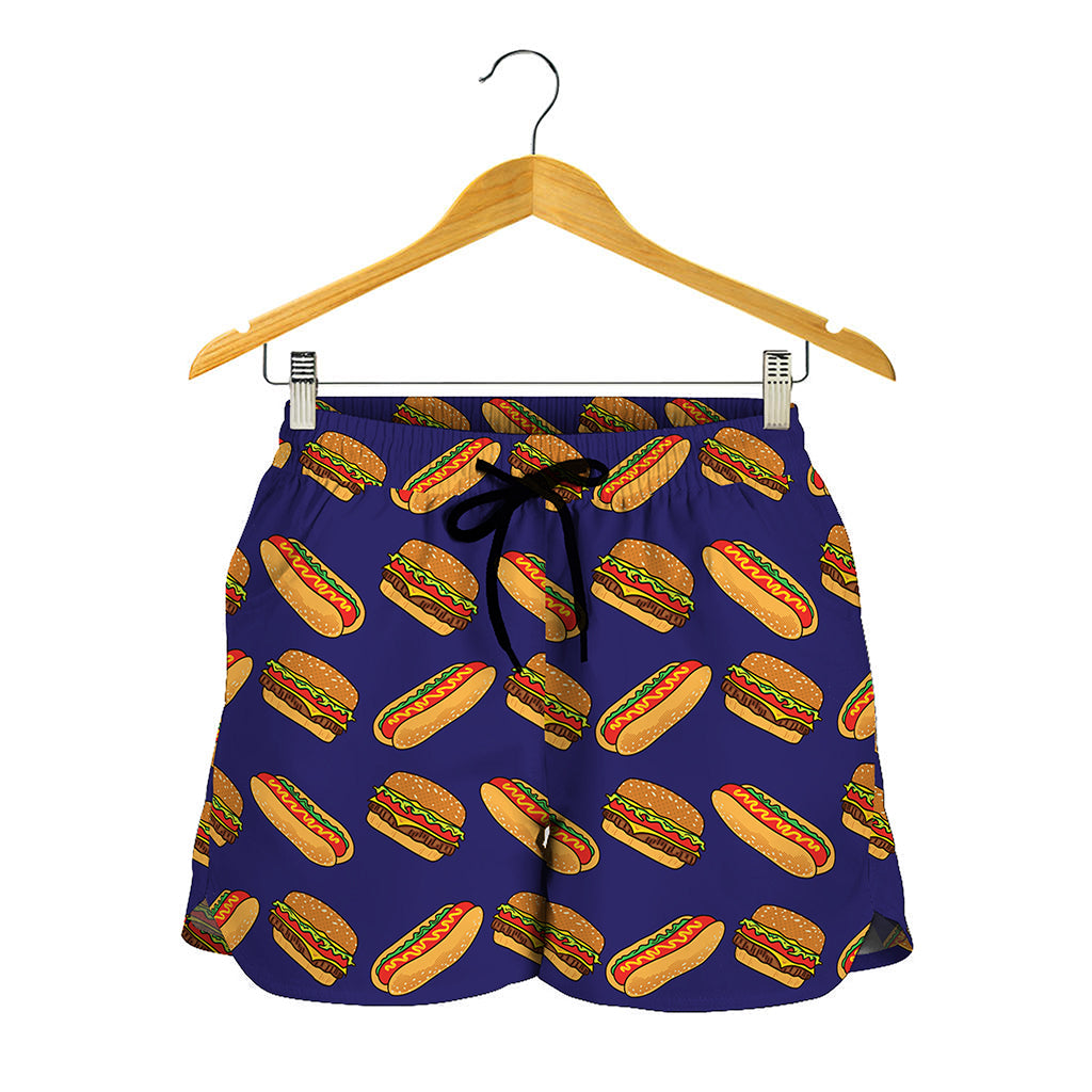 Hot Dog And Hamburger Pattern Print Women's Shorts