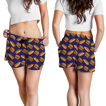 Hot Dog And Hamburger Pattern Print Women's Shorts