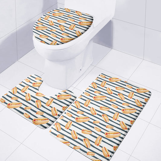 Hot Dog Striped Pattern Print 3 Piece Bath Mat Set
