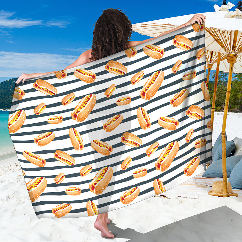 Hot Dog Striped Pattern Print Beach Sarong Wrap