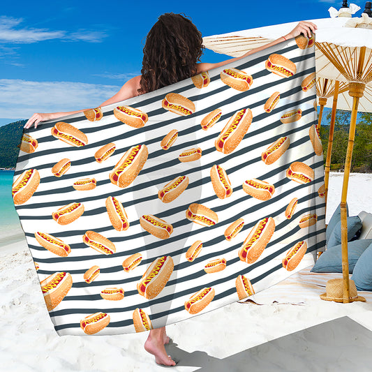 Hot Dog Striped Pattern Print Beach Sarong Wrap