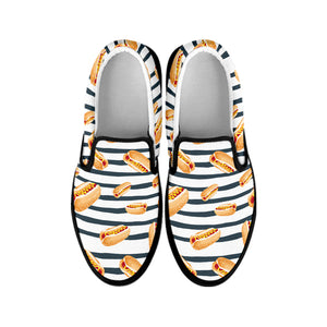 Hot Dog Striped Pattern Print Black Slip On Shoes