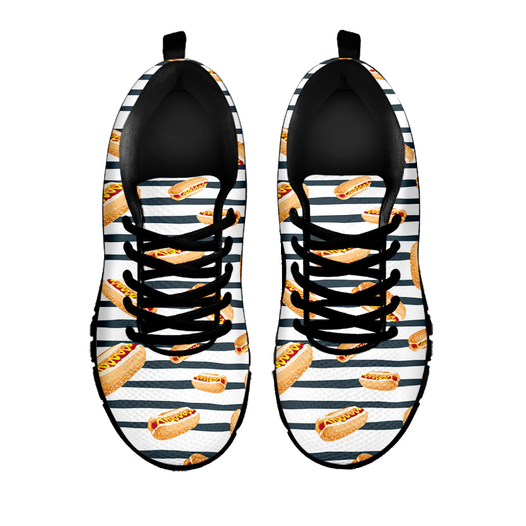 Hot Dog Striped Pattern Print Black Sneakers