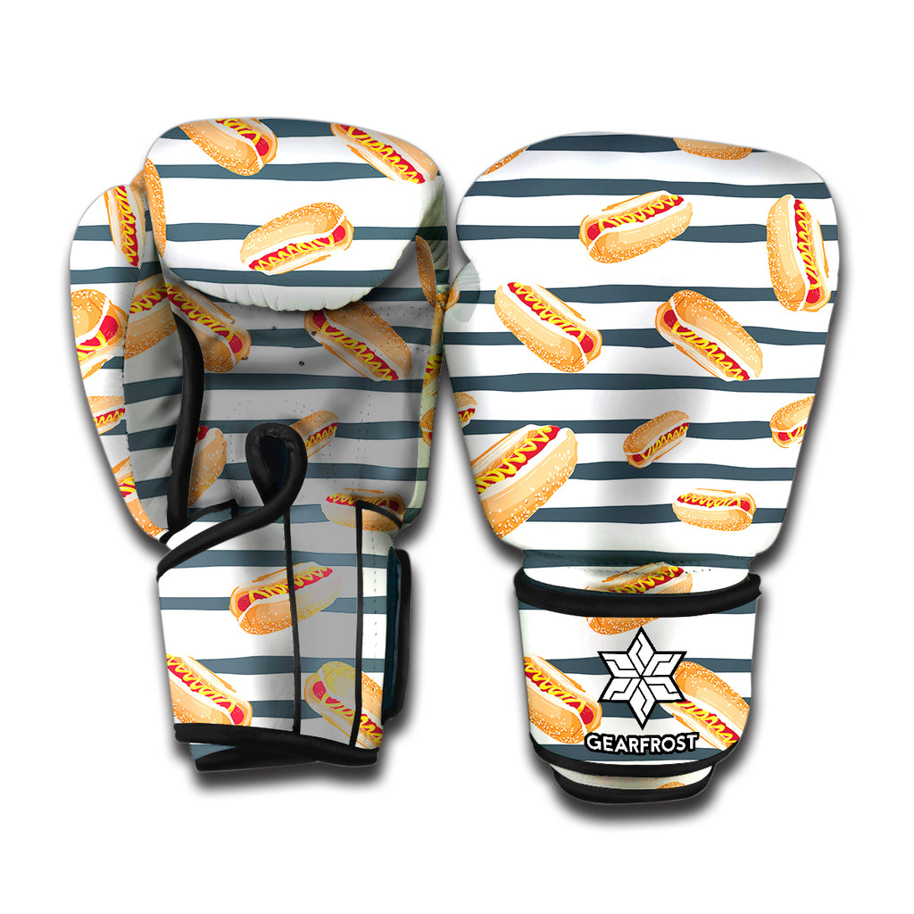 Hot Dog Striped Pattern Print Boxing Gloves