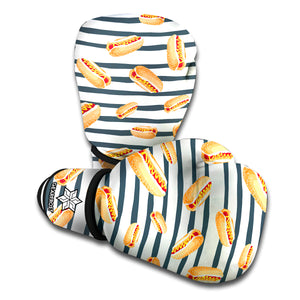 Hot Dog Striped Pattern Print Boxing Gloves