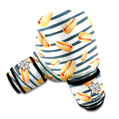 Hot Dog Striped Pattern Print Boxing Gloves