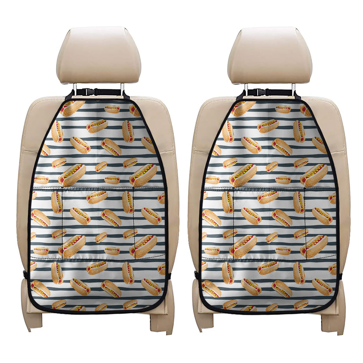 Hot Dog Striped Pattern Print Car Seat Organizers