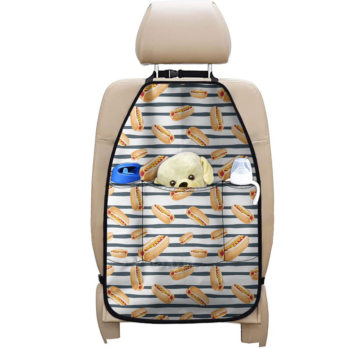 Hot Dog Striped Pattern Print Car Seat Organizers