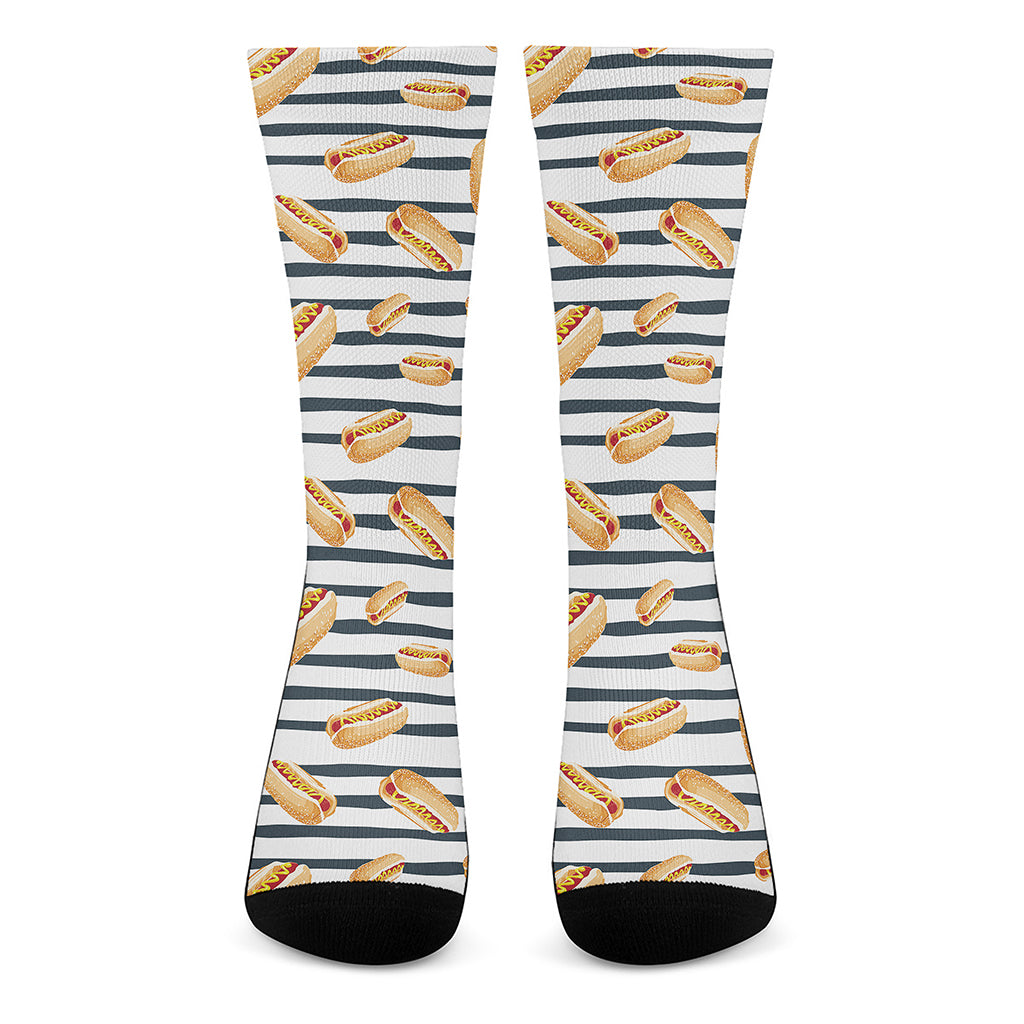 Hot Dog Striped Pattern Print Crew Socks