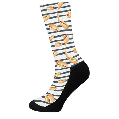 Hot Dog Striped Pattern Print Crew Socks