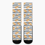 Hot Dog Striped Pattern Print Crew Socks