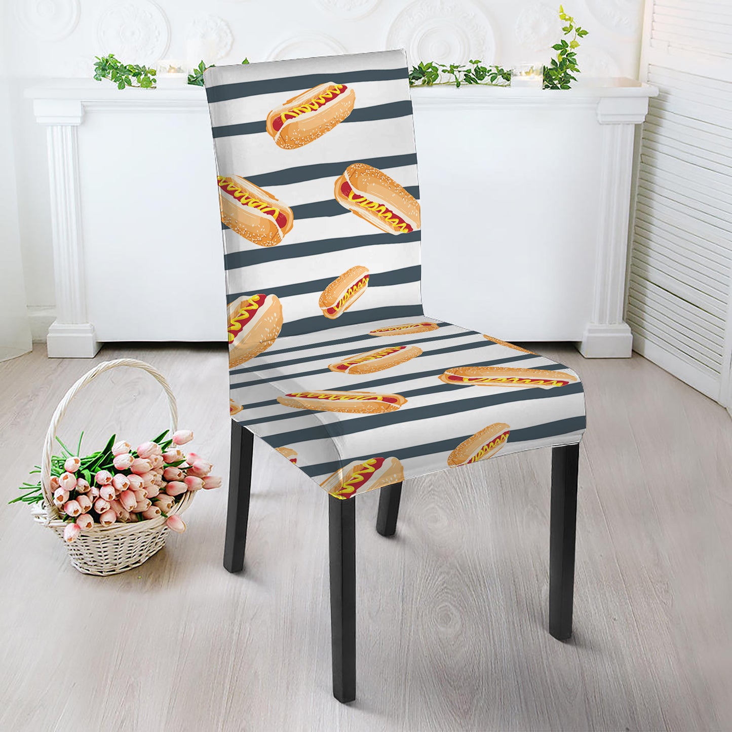 Hot Dog Striped Pattern Print Dining Chair Slipcover