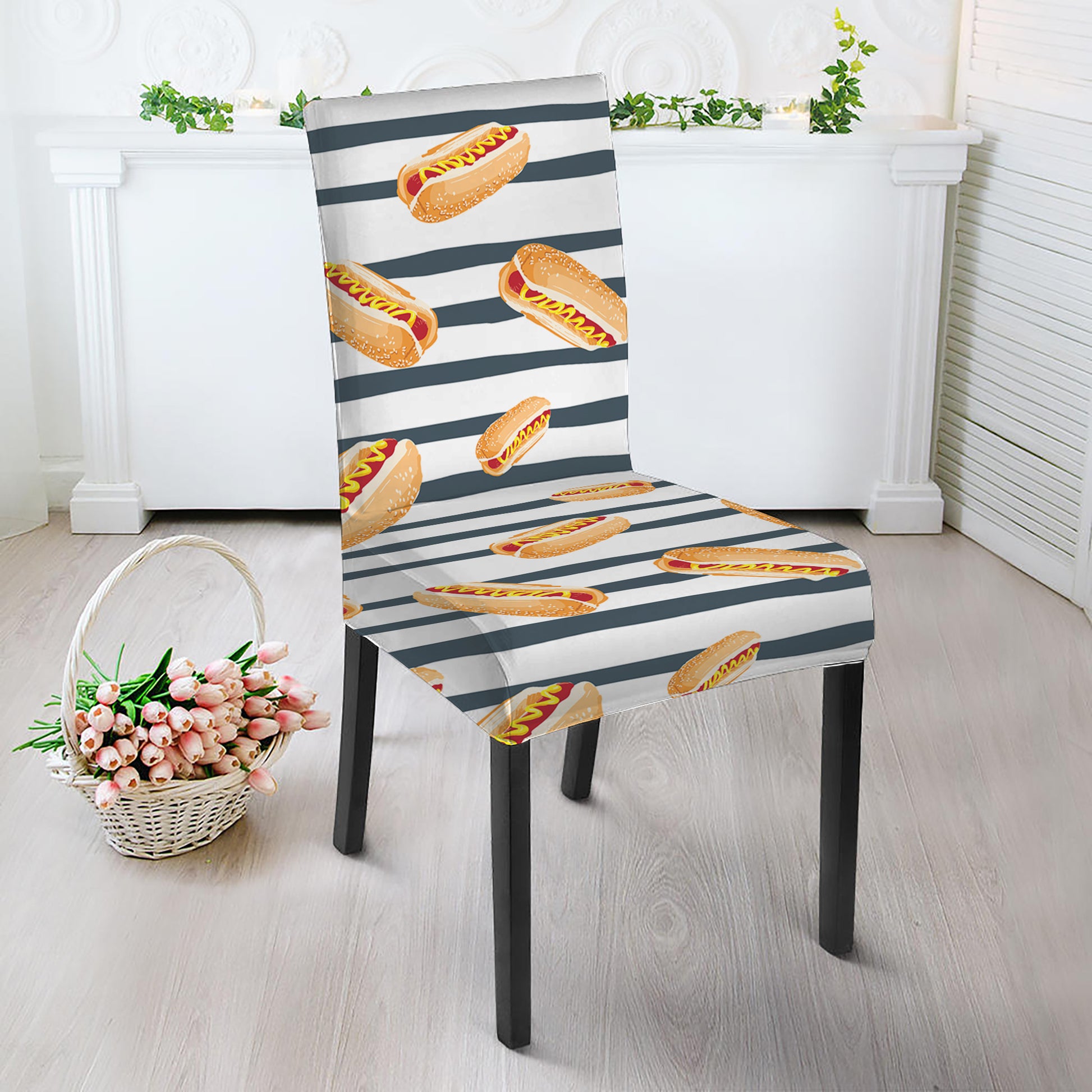 Hot Dog Striped Pattern Print Dining Chair Slipcover